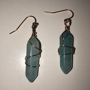blue crystal earrings.
